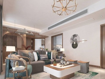 参观邻居三口之家，140㎡横厅户型装新中式，进门玄关就圈粉无数